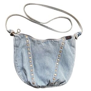 Vintage Shane Denim Crossbody Shoulder Bag With Metallic Stud Detail, 80s Boho